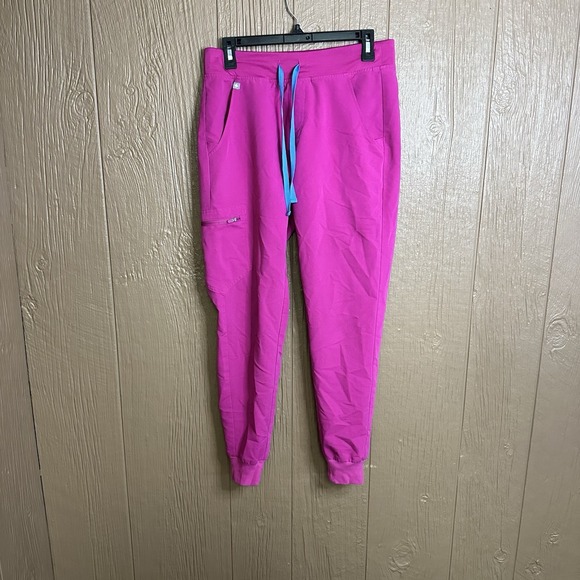 Figs Pants - Figs Pink Joggers with Blue Drawstring